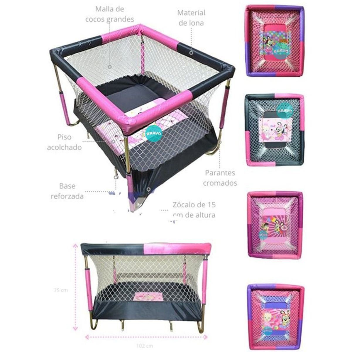 GENERICO - Corral para Bebes de Lona Acolchado Reforzado Orihuela Rosa