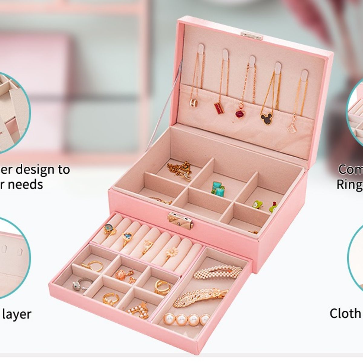 GENERICO - Organizador de joyas para mujeres y niñas, organizador de 2 Niveles