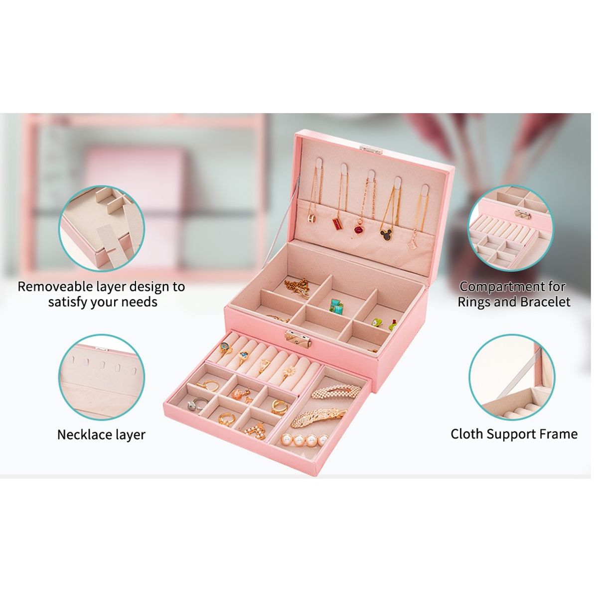 GENERICO - Organizador de joyas para mujeres y niñas, organizador de 2 Niveles