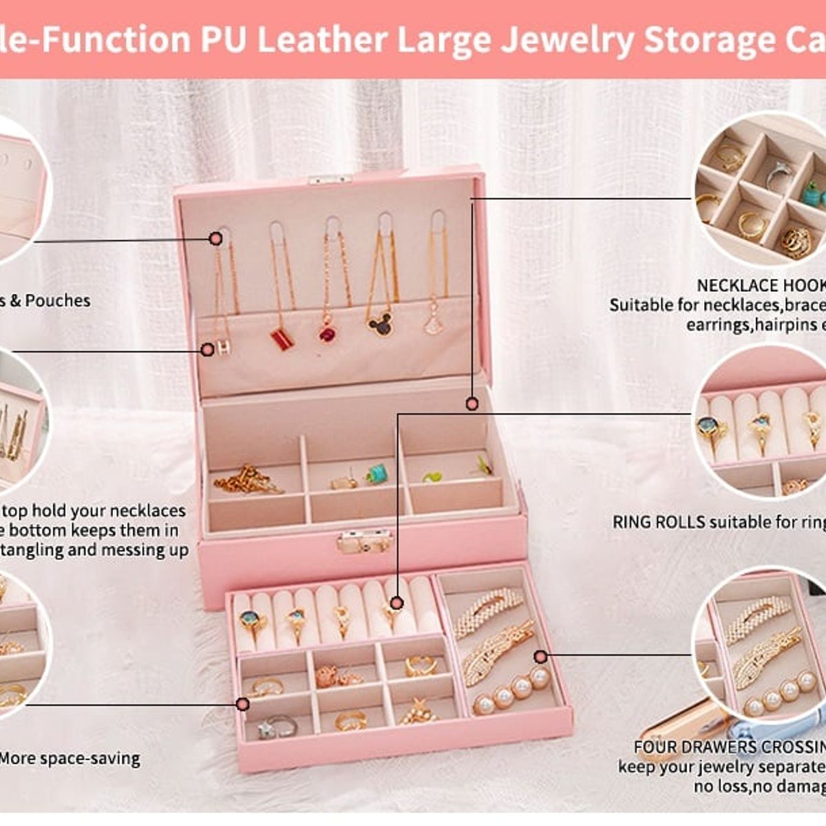 OEM - Organizador de joyas para mujeres y niñas, 2 capas de piel