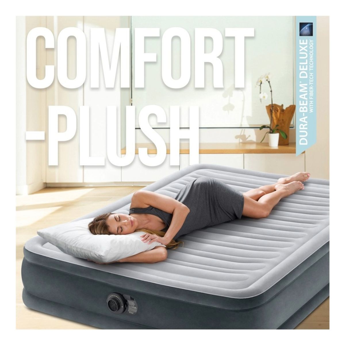 INTEX - Cama Colchón 2 plazas con Inflador Eléctrico Incorporado Intex