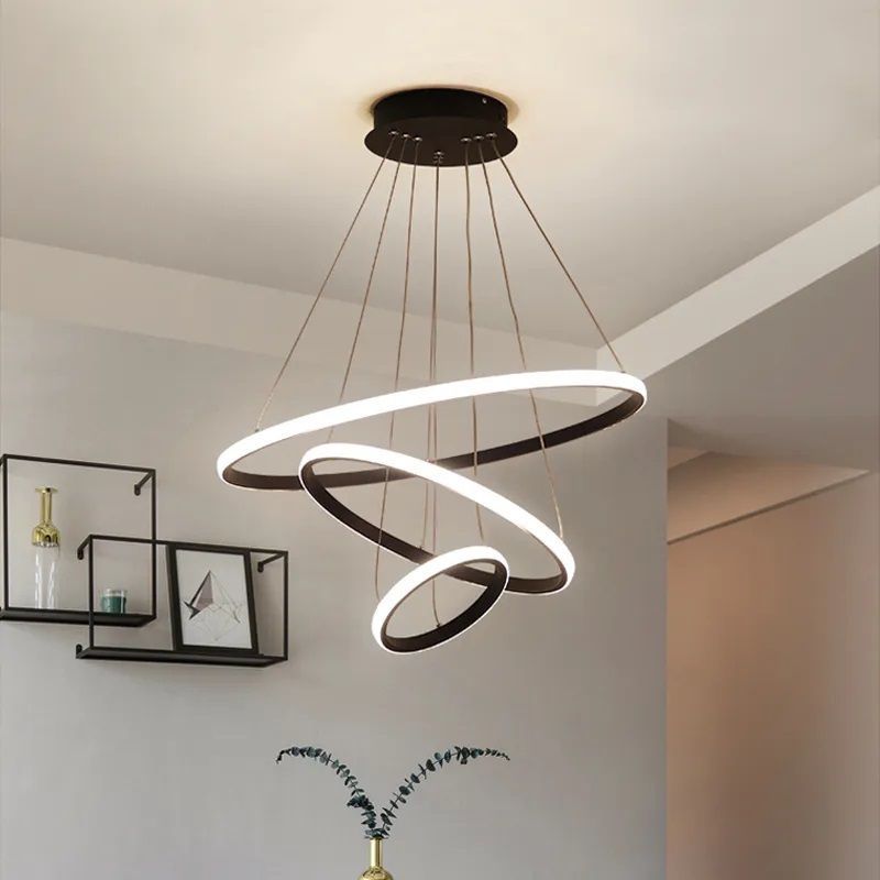 GENERICO - Lampara colgante led de 3 anillos color negro Incluye control remoto
