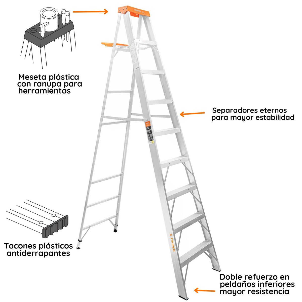 TRUPER - Escalera tijera 8 peldaños Truper soporta 175 kg