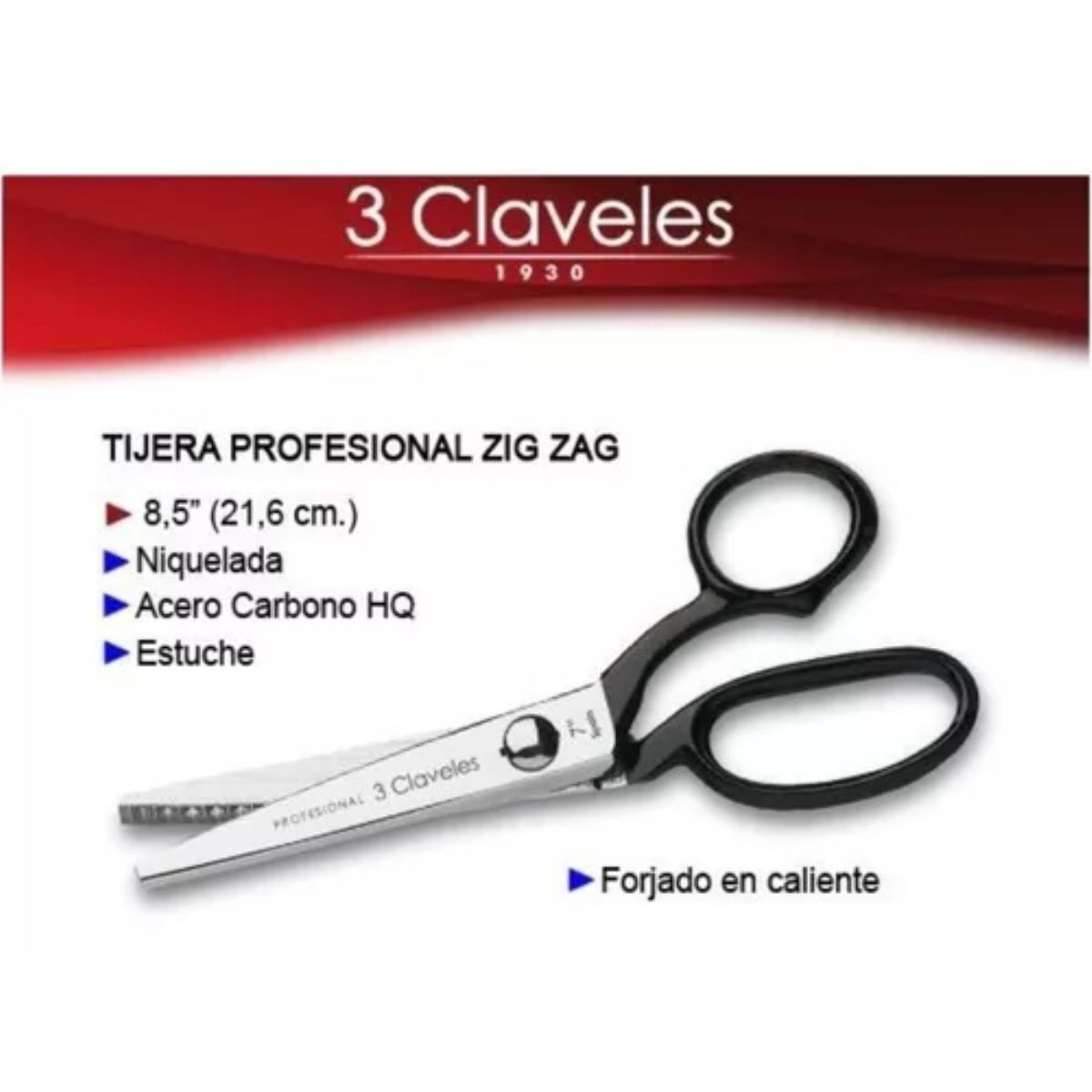 3 CLAVELES - Tijeras Zig Zag Dentadas Costura 3 Claveles Sastre Acero 8.5