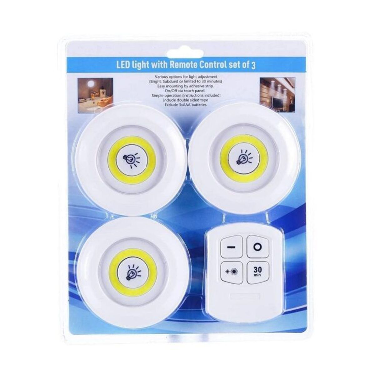 OTTOWARE - Luz Led de Control Remoto Inalámbrico 3piezas
