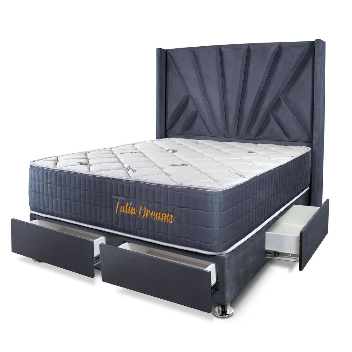 COLCHONES LATIN DREAMS - Dormitorio Kamári 2 Plz con Cajones + 2 Almohadas Visco + Protector