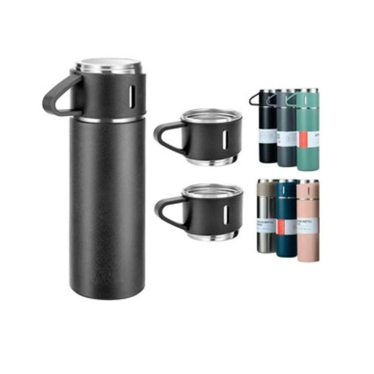 GENERICO - Set de 3 Piezas Termo 500ml C/ Tazas de Acero