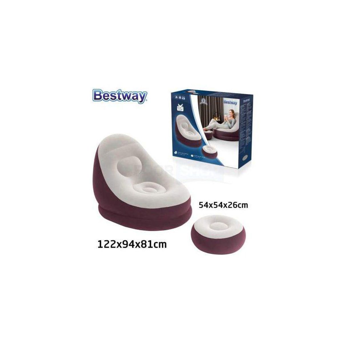 BESTWAY - sofá sillón inflable con posa pies puff inflable-MARRON