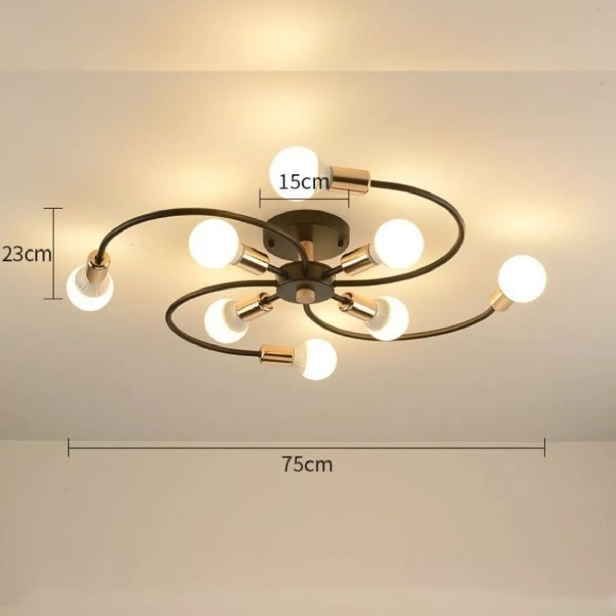 GENERICO - Lámpara colgante modelo flor color negro - Incluye ocho bombillas