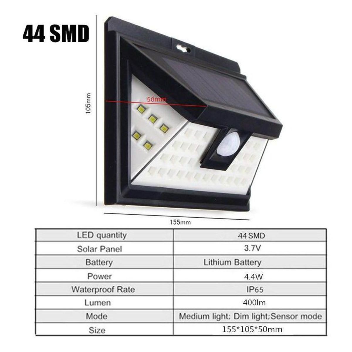 GENERICO - Lámpara ledcon  sensor de movimiento  energía solar de 44 led -