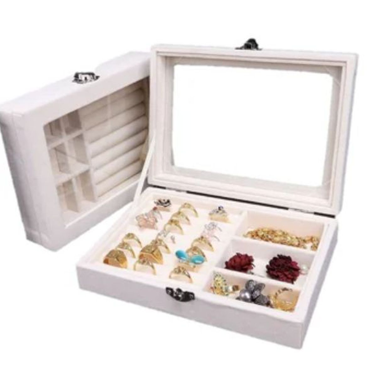 GENERICO - Joyero organizador de terciopelo para aretes y anillos