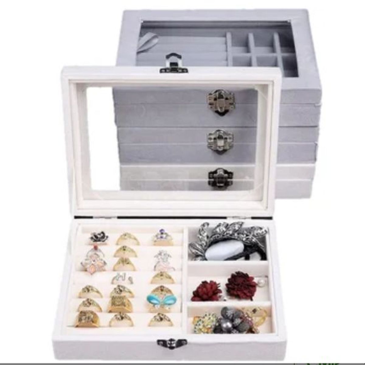 GENERICO - Joyero organizador de terciopelo para aretes y anillos