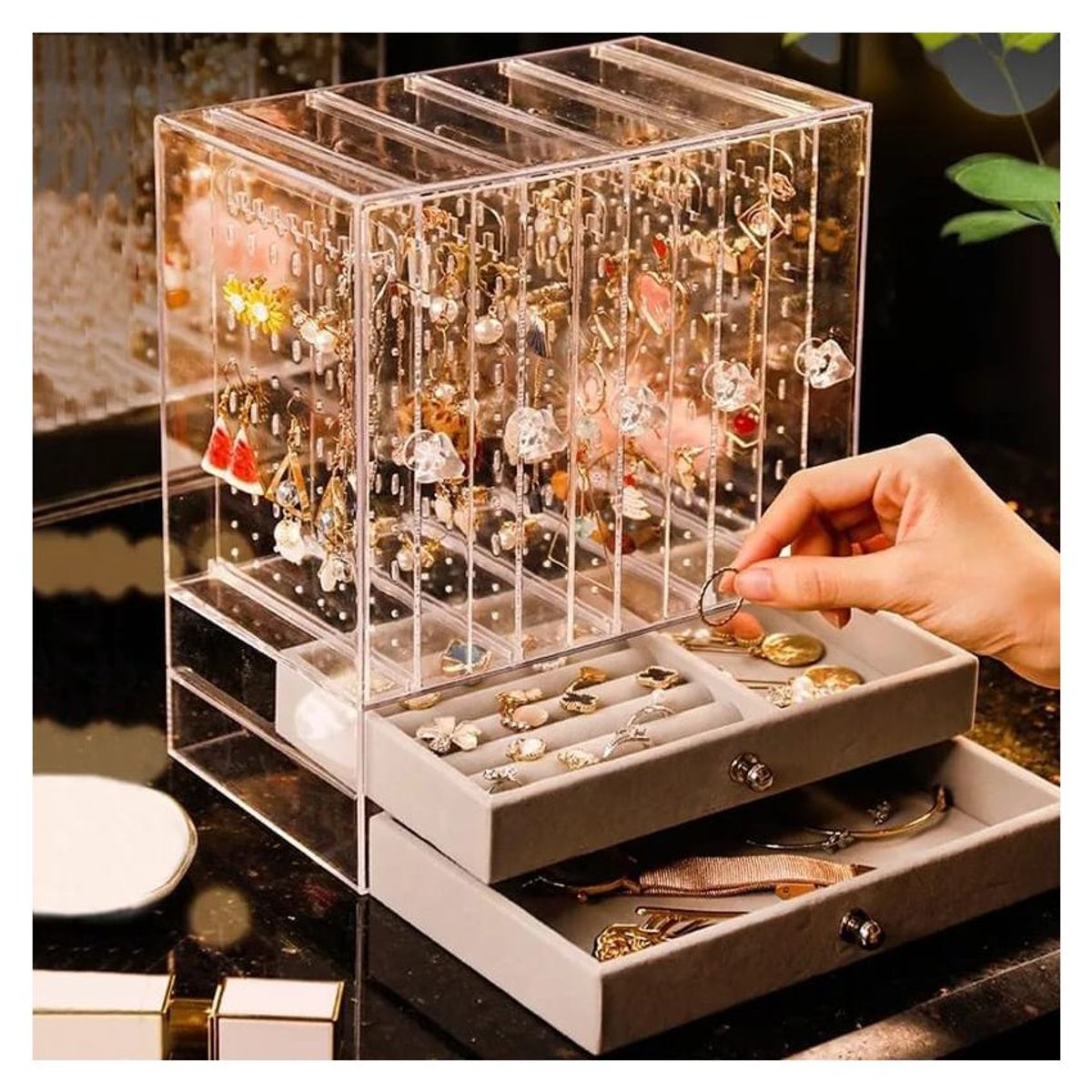 GENERICO - Organizador de joyas aretes collares  con  divisiones exhibidor
