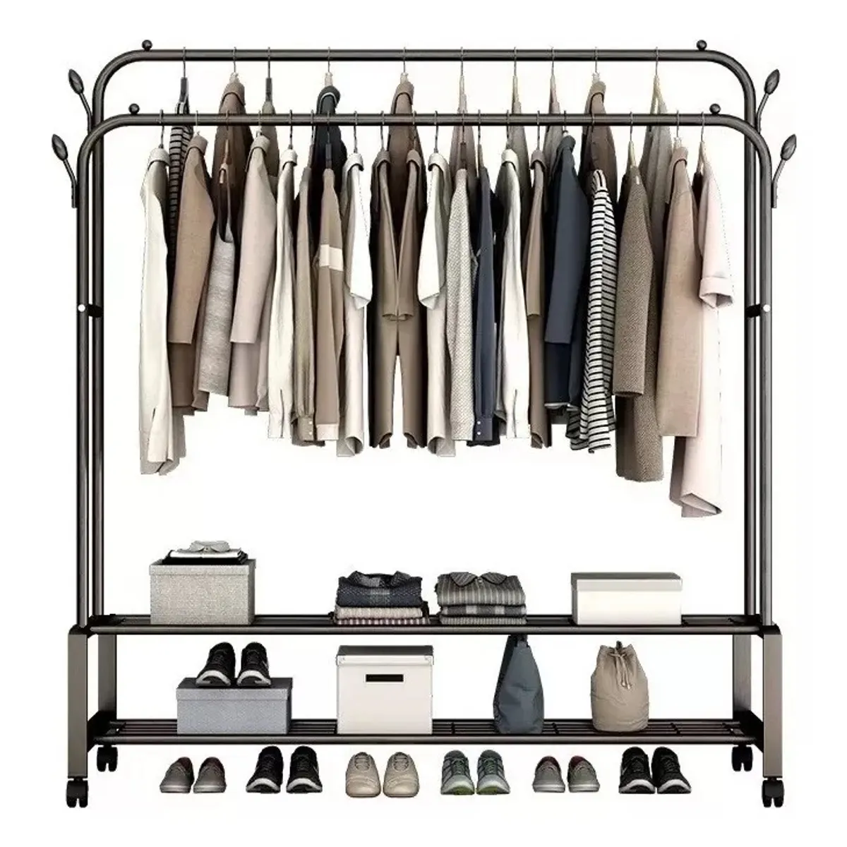 GENERICO - Carril De Ropa Doble con Estantes De 2 Niveles Perchero PREMIUM