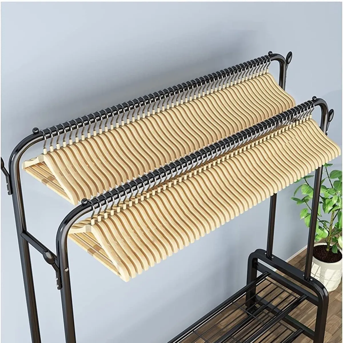 GENERICO - Carril De Ropa Doble con Estantes De 2 Niveles Perchero PREMIUM