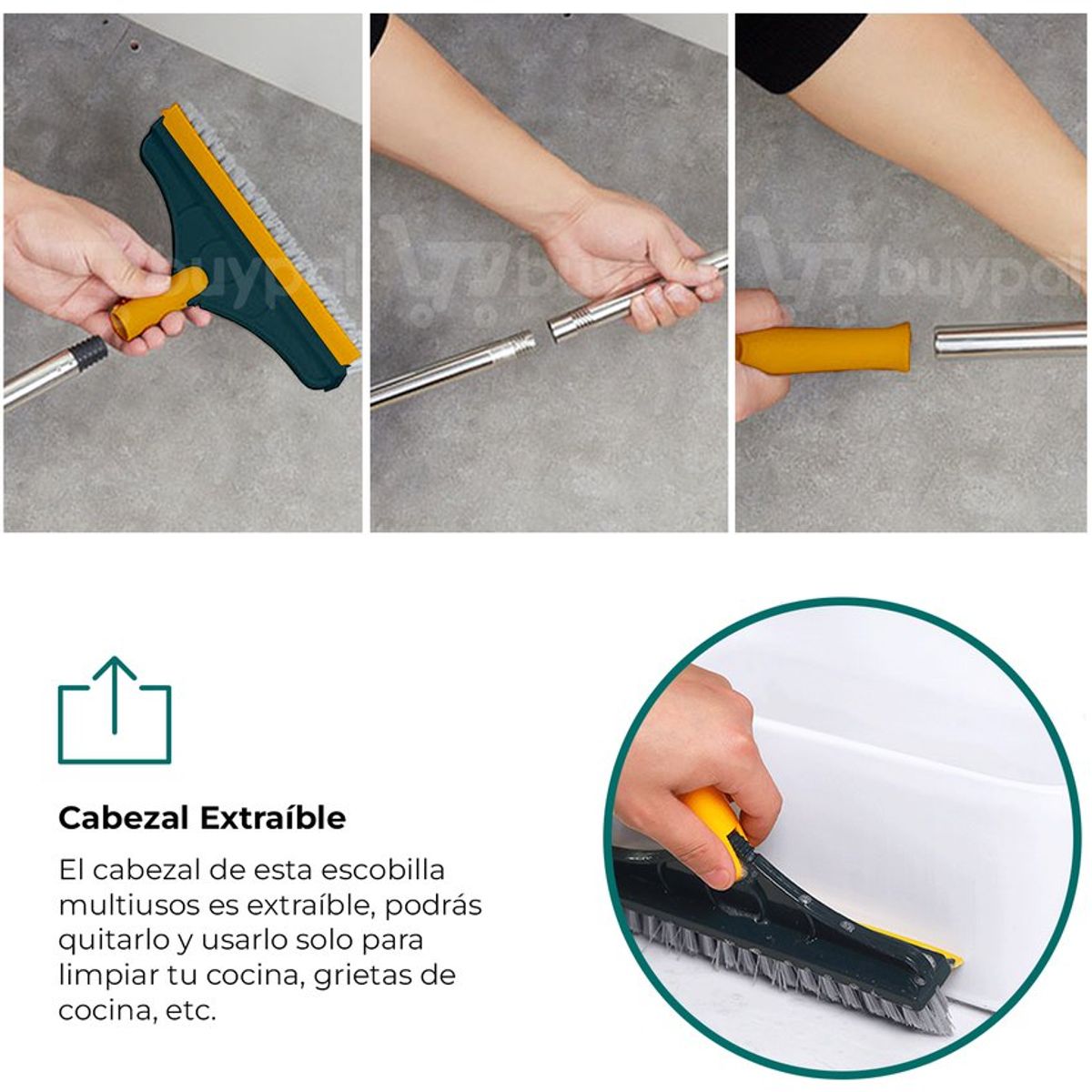 BUYPAL - Escoba magica giratoria 2 en 1 forma v acero inoxdiable pvc