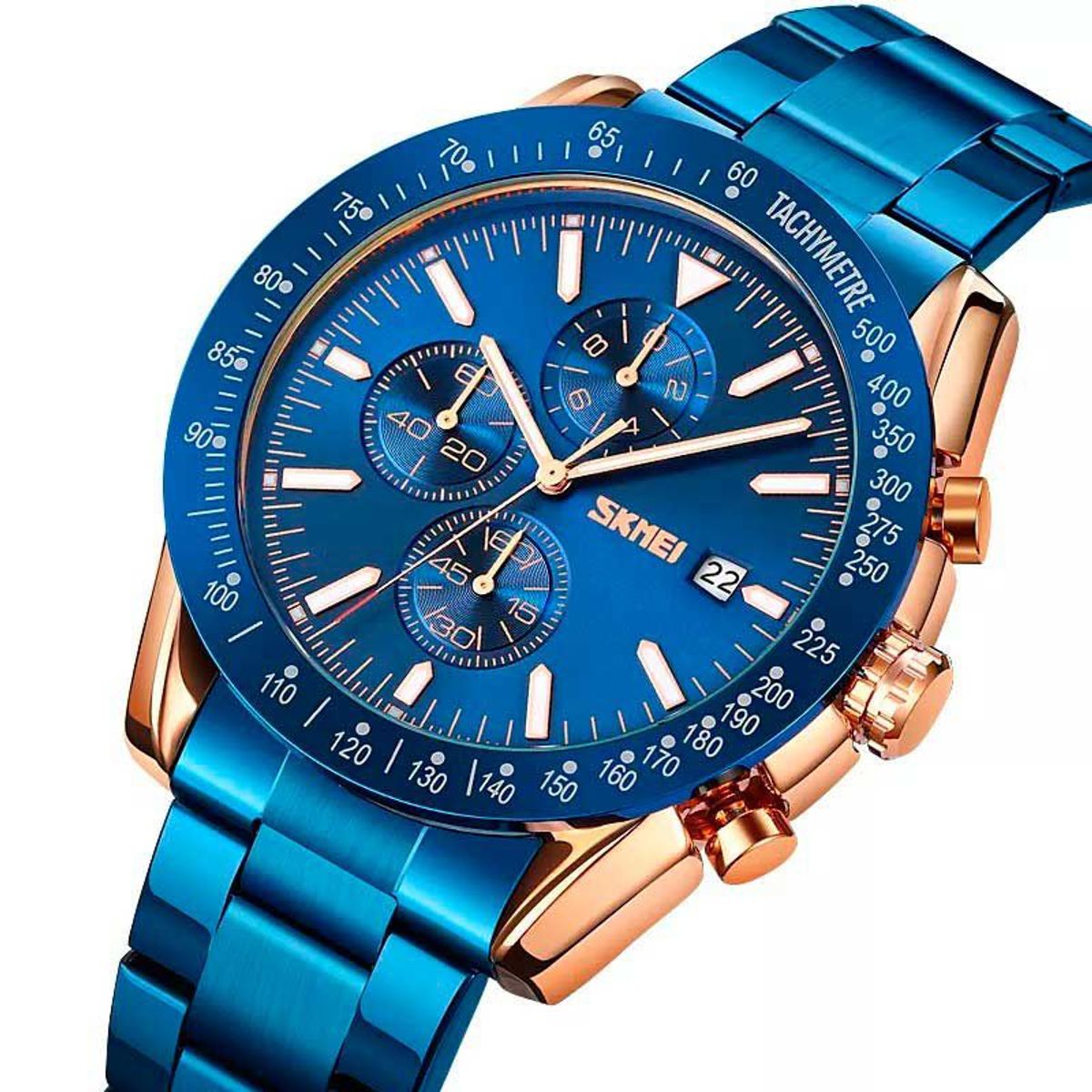 SKMEI - Reloj SKMEI Cronos 9253 Analógico Cronómetro Fechador - Azul Oro