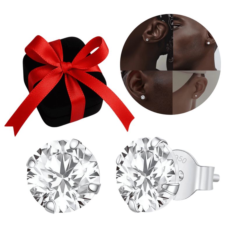 GENERICO - Aretes Pendientes Hombre Joya Plata 950 Zircón Blanco - 6mm