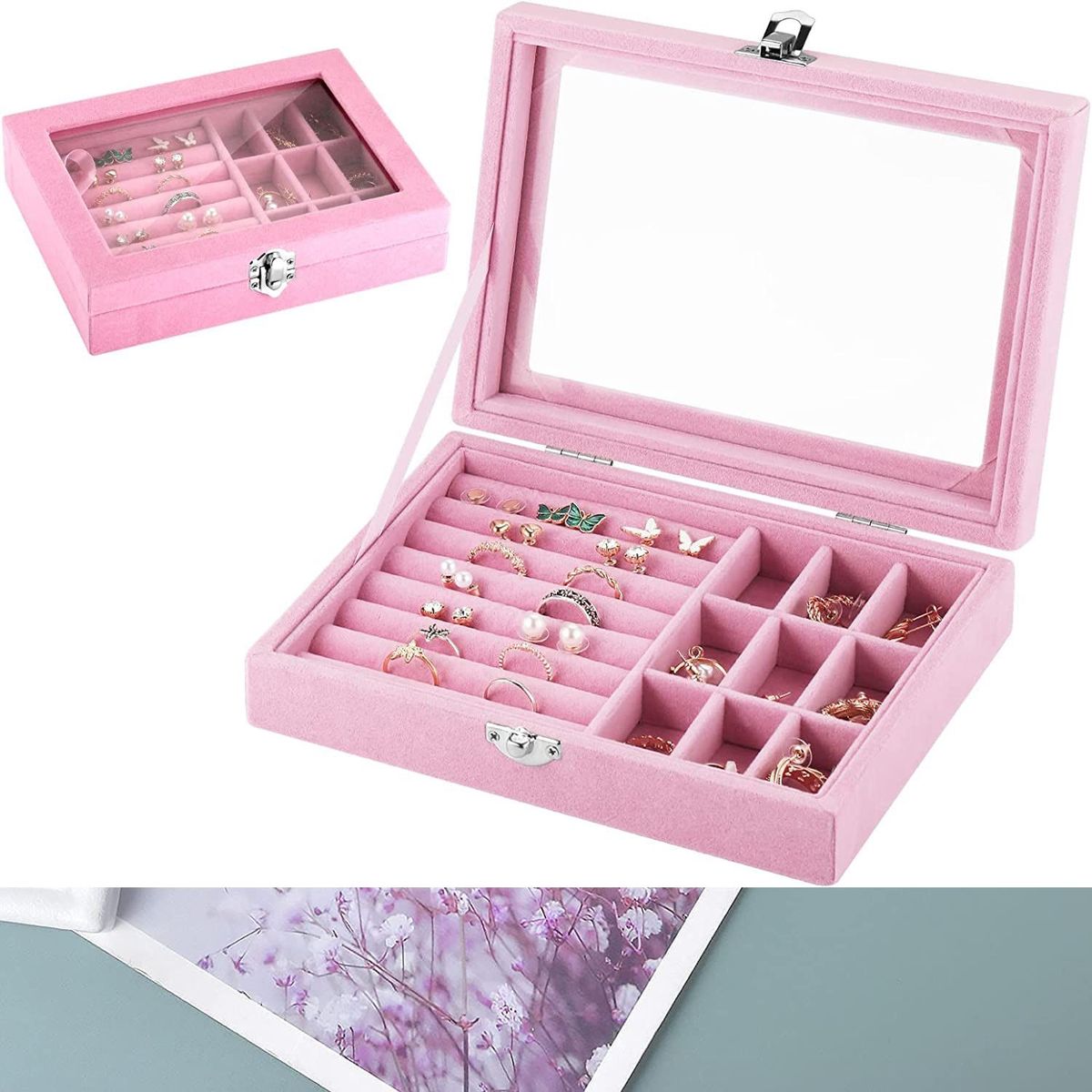 OEM - Joyero con tapa de Cristal Estuche de Terciopelo