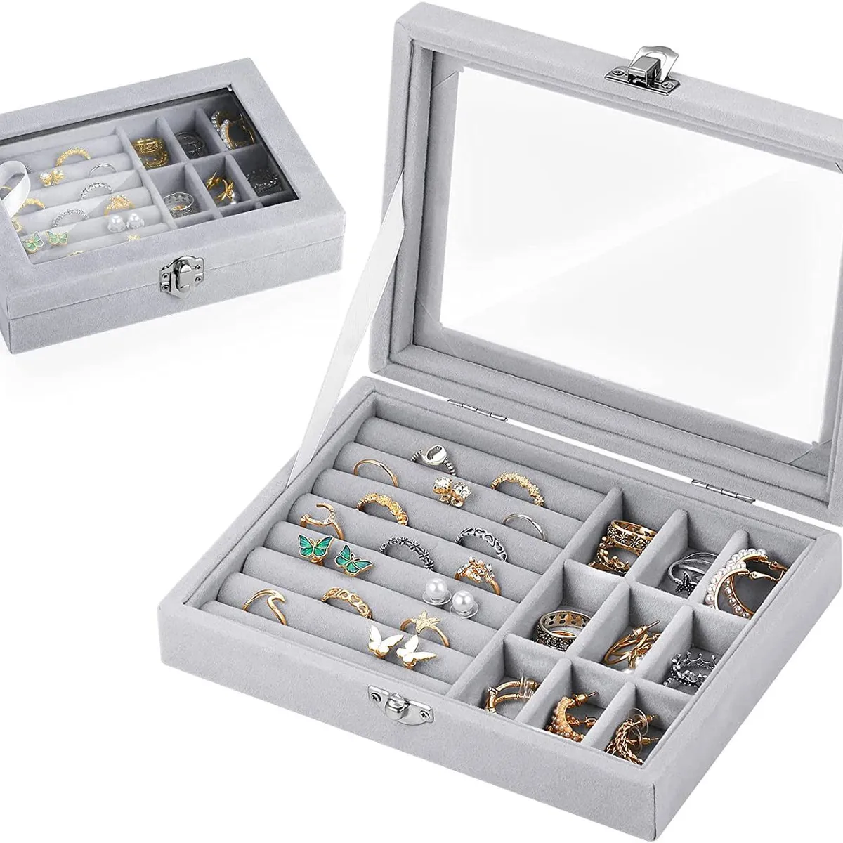 OEM - Joyero con tapa de Cristal Estuche de Terciopelo