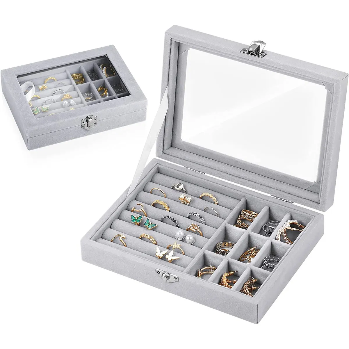 OEM - Joyero con tapa de Cristal Estuche de Terciopelo