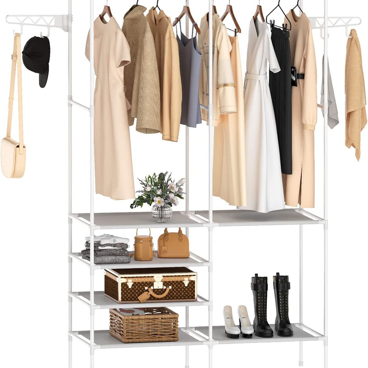 GENERICO - Ropero Perchero Organizador Armario Closet Armable 2 Cuerpos Blanco