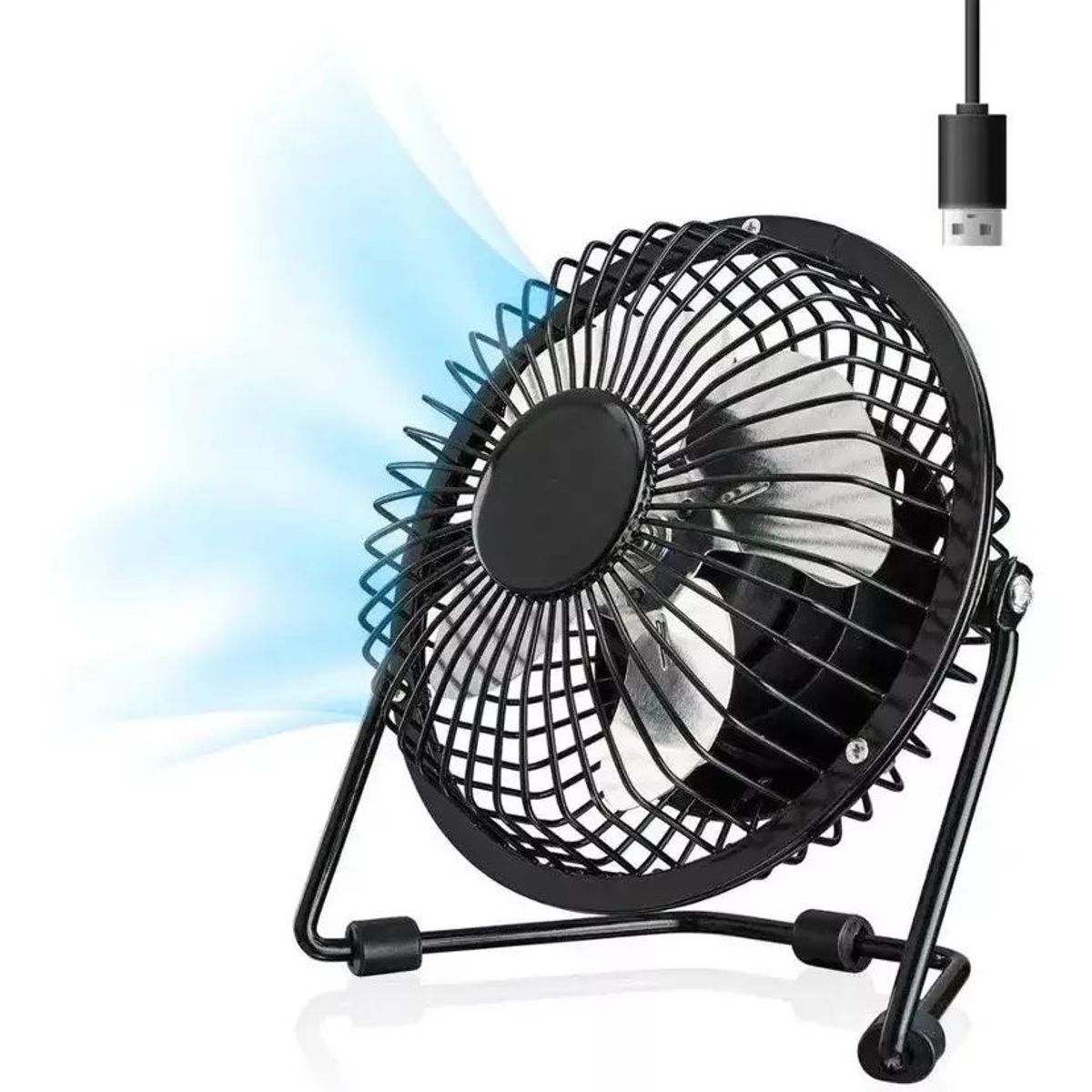 JPSYSTEMS - Ventilador para escritorio metálico USB 4 aspas 13x13x7cm NEGRO