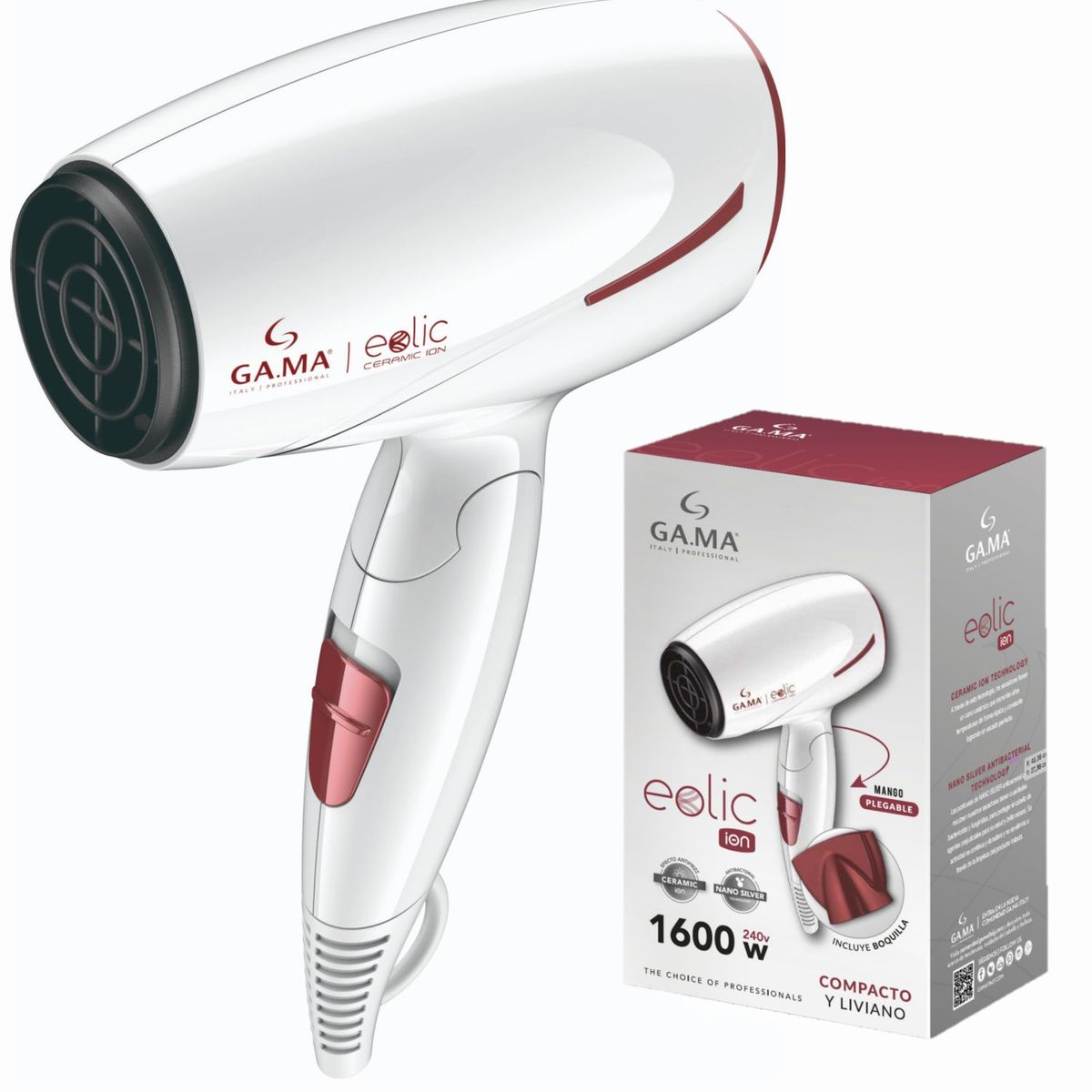 GAMA - Secadora de Cabello Gama Eolic 1600w Plegable Ceramic Ion