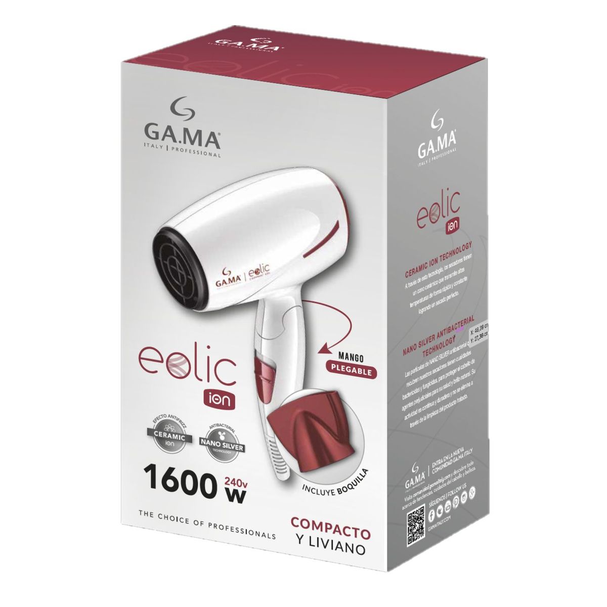 GAMA - Secadora de Cabello Gama Eolic 1600w Plegable Ceramic Ion