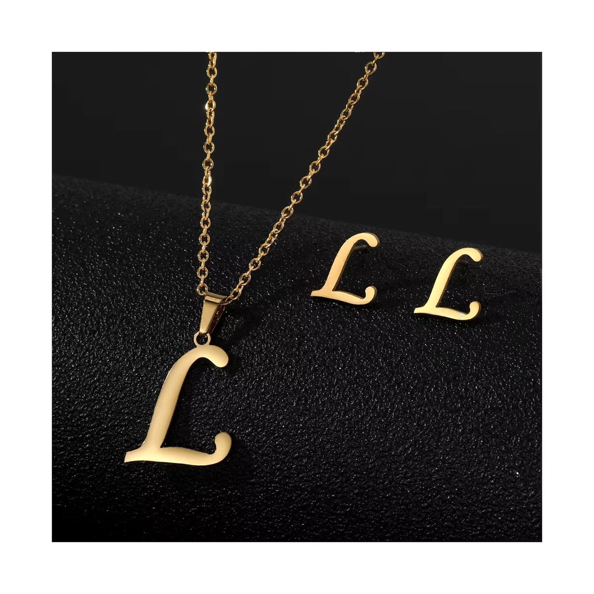 SIFRAH SHOP - Collar y Aretes de Acero Dorado Dije Letra Inicial L Con Caja
