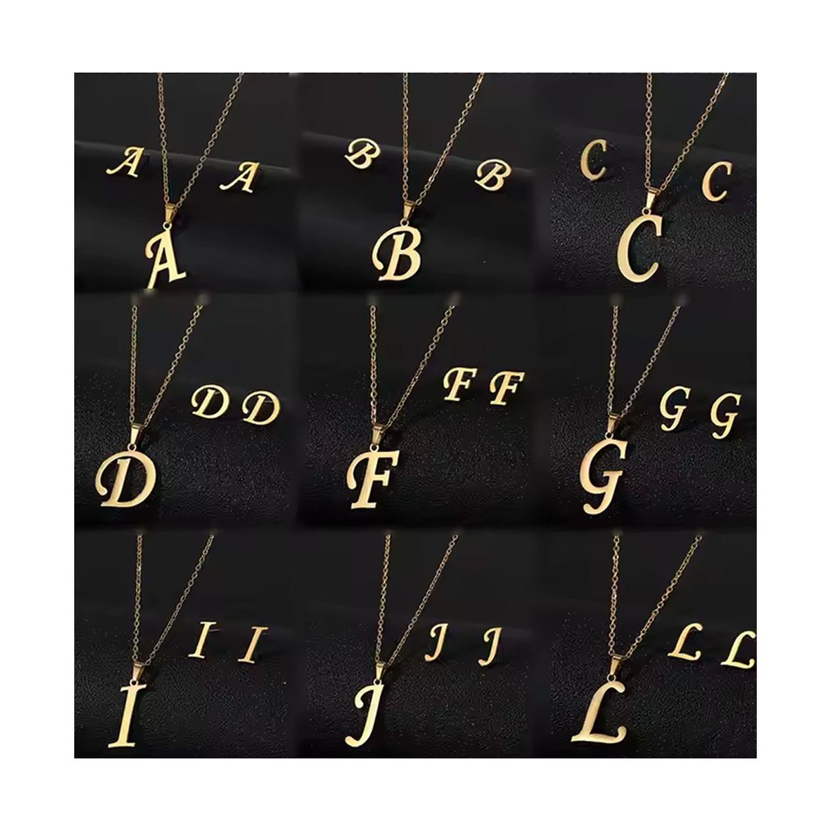 SIFRAH SHOP - Collar y Aretes de Acero Dorado Dije Letra Inicial D Con Caja