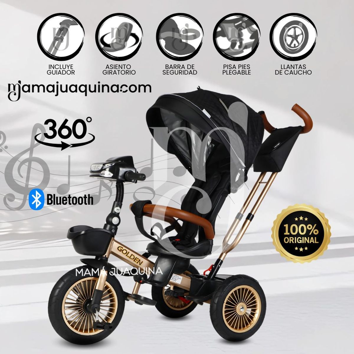 VOYAGE - Triciclo Guiador 3 En 1 «GOLDEN II NEW COLLECTION» USB Black