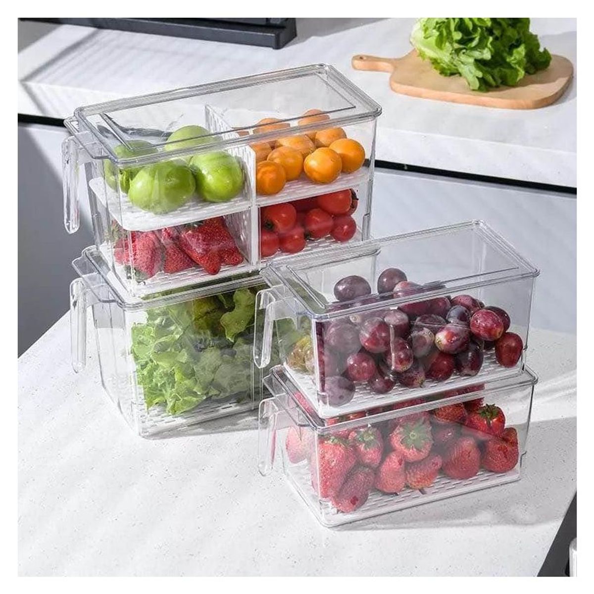 GENERICO - Taper organizador de refrigerador con asa y divisiones