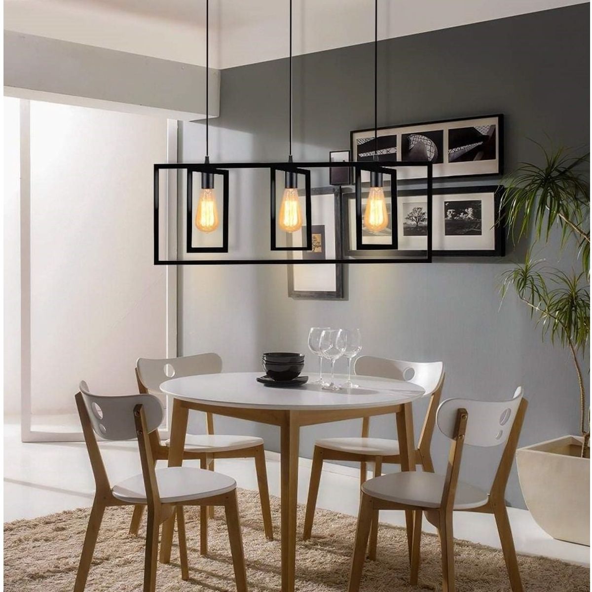 GENERICO - Lámpara colgante de metal rectangular Incluye tres focos