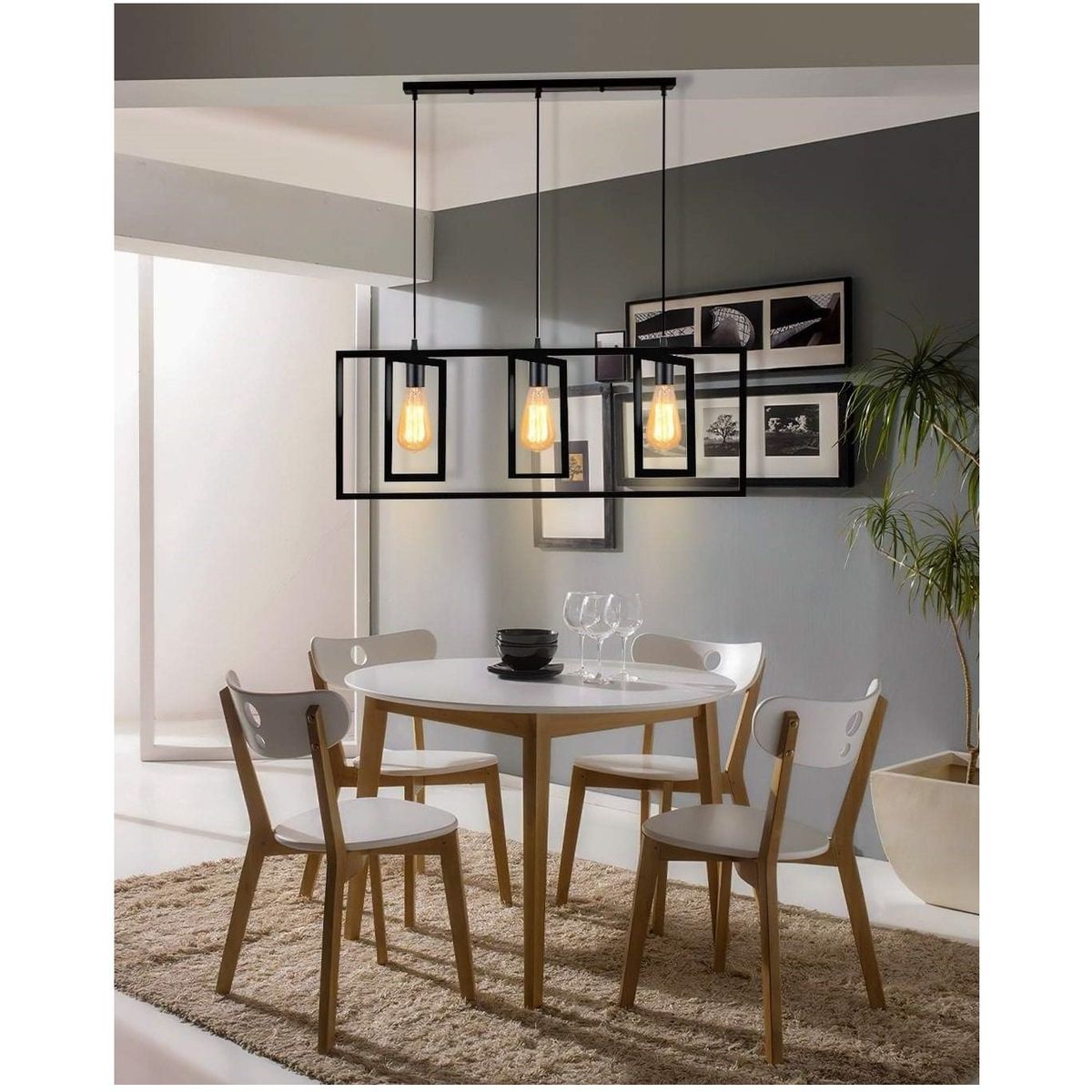 GENERICO - Lámpara colgante de metal rectangular Incluye tres focos