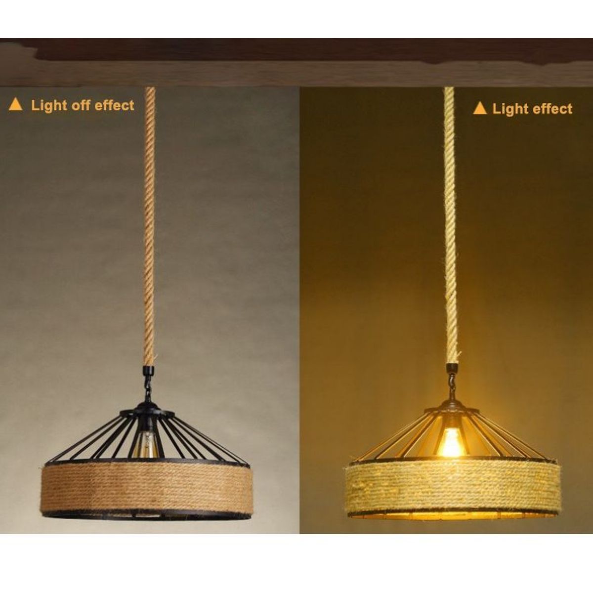 GENERICO - Lámpara colgante de cuerda de Sisal clásica candelabro Retro antiguo e Industrial