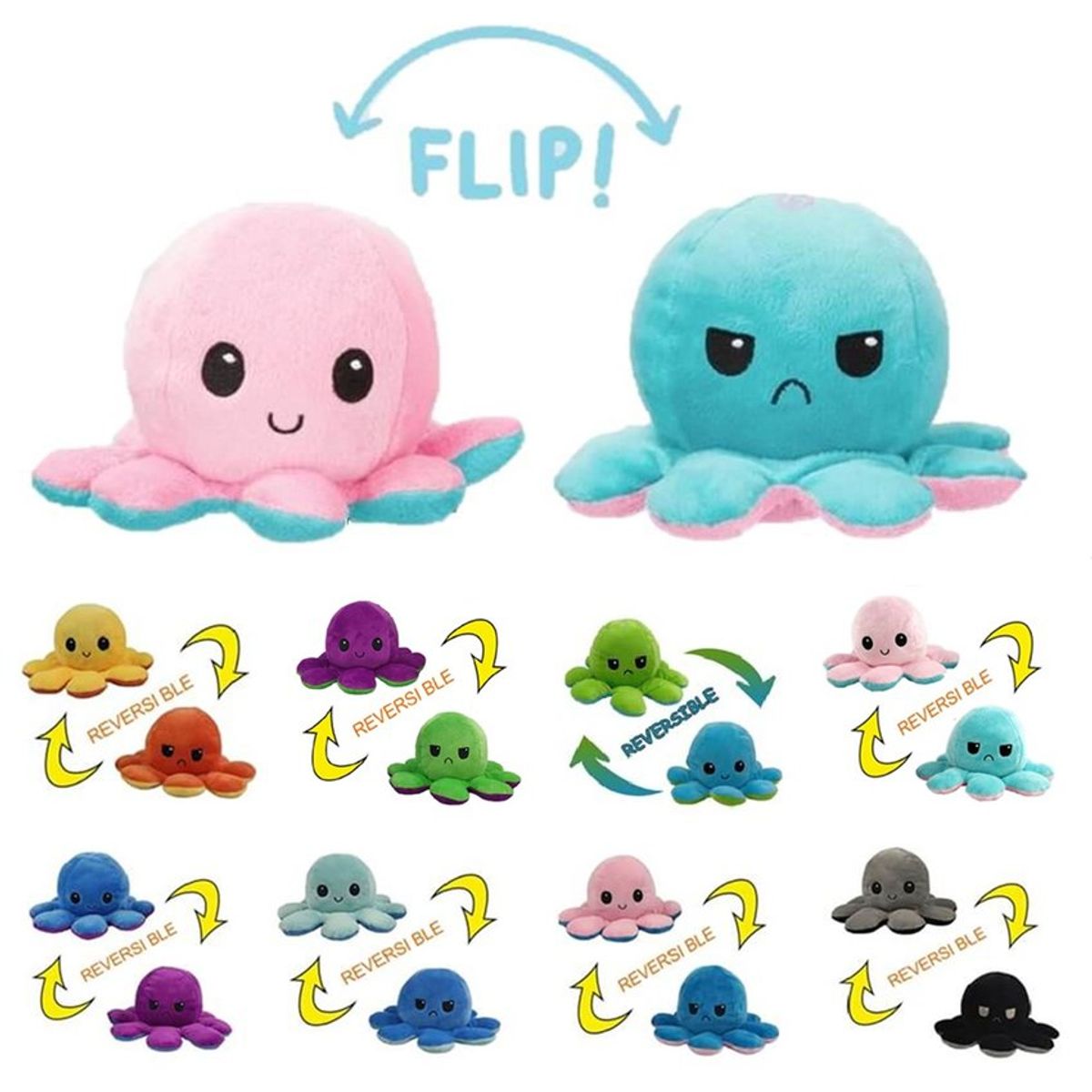 GENERICO - Pulpo peluches reversibles importados - 20 cm x 15 cm.