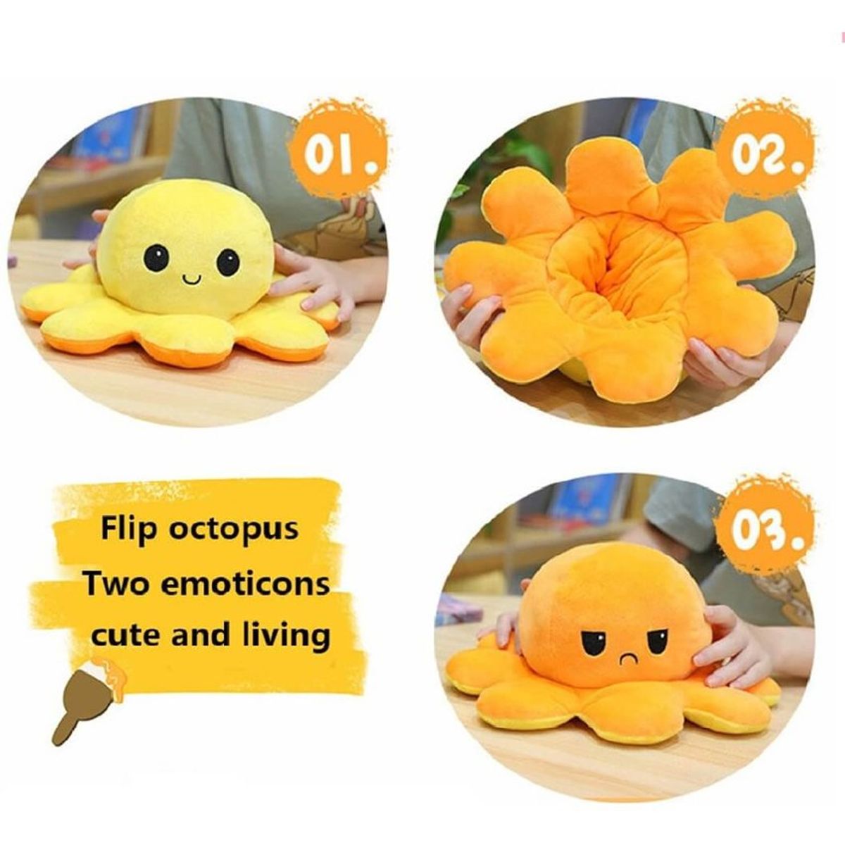 GENERICO - Pulpo peluches reversibles importados - 20 cm x 15 cm.