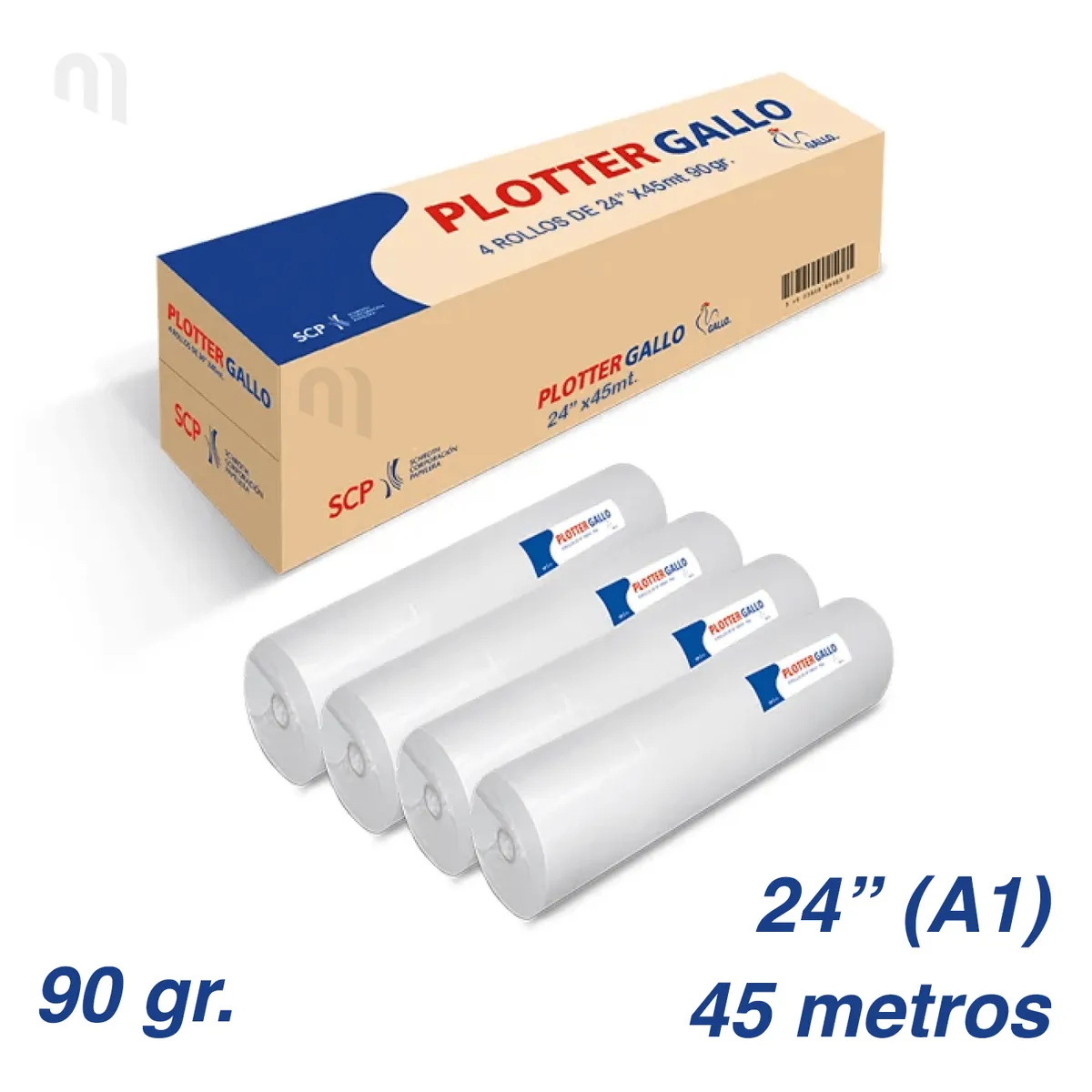GALLO - ROLLO PAPEL PLOTTER BOND GALLO 90GR 24 X 45M (CAJA DE 4 ROLLOS A1)