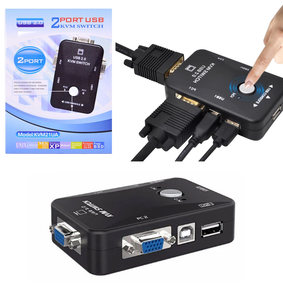 GENERICO - USB 2.0 KVM Switch VGA 2 puertos VGA USB 2.0 impresora 1080P 1920x1440