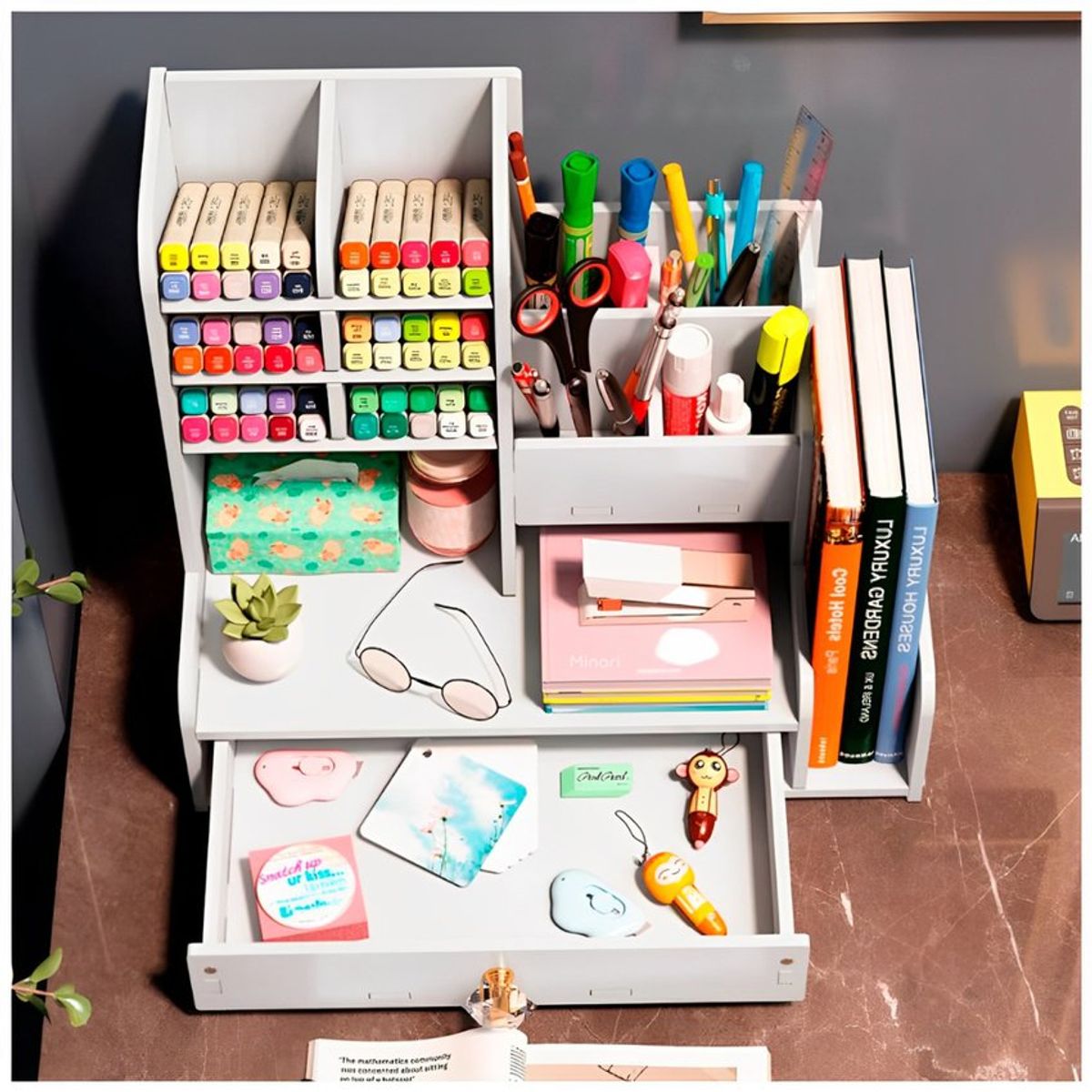 GENERICO - Estante organizador de escritorio oficina y papelería con librero 84l