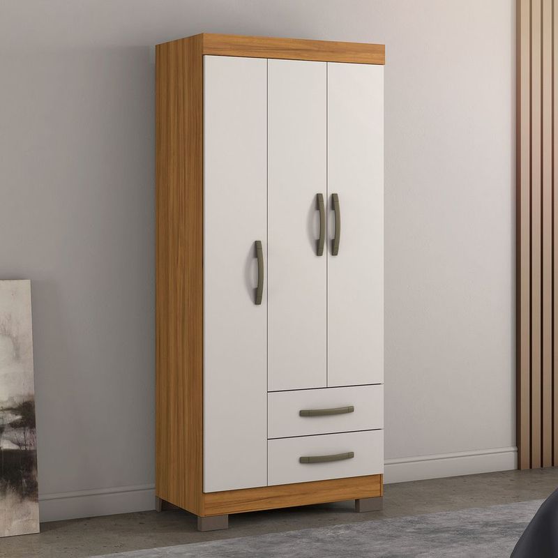 SOPORTEX - Ropero 3 puertas 2 cajones NT 5000 MDP Blanco-Ceniza