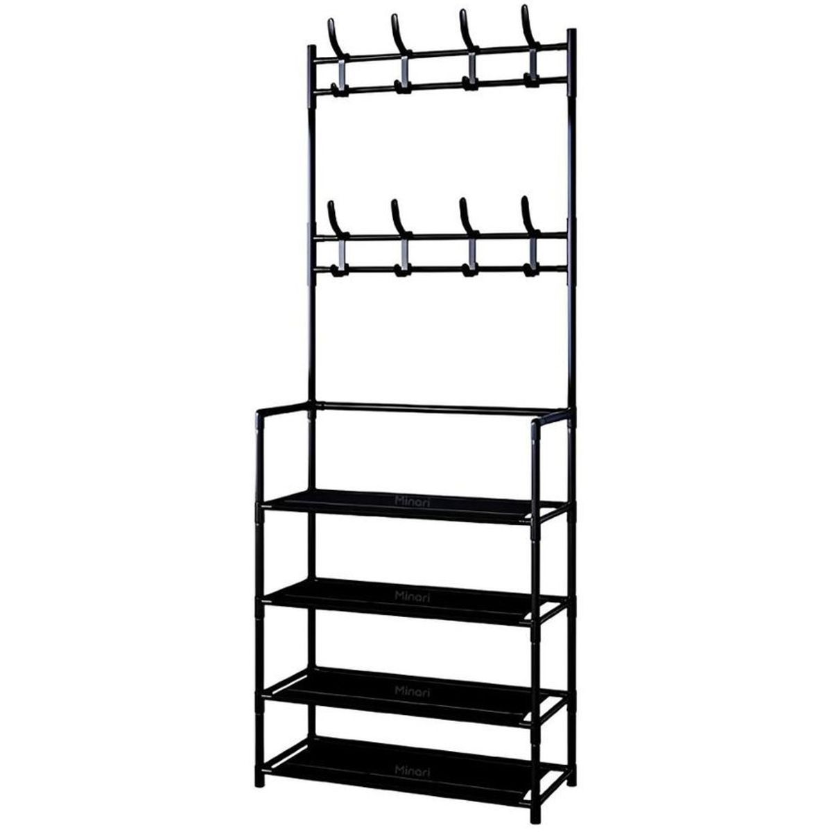 MINARI - Zapatera estante organizador con perchero colgador negro