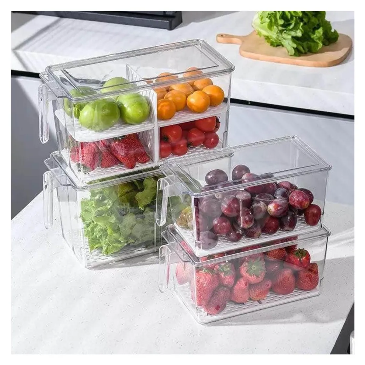 GENERICO - Taper organizador de refrigerador con asa y divisiones