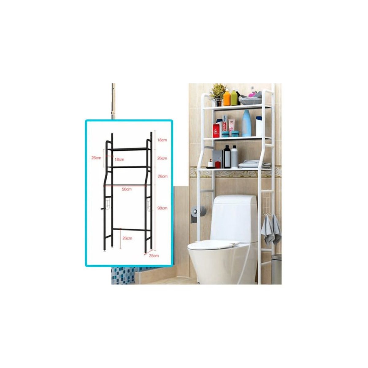 GENERICO - Estante de baño organizador 3 espacios 165x50x25cm