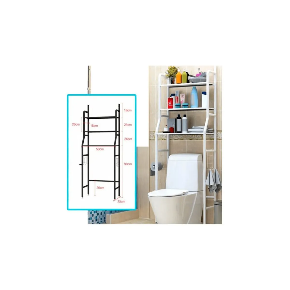 GENERICO - Estante de baño organizador 3 espacios 165x50x25cm