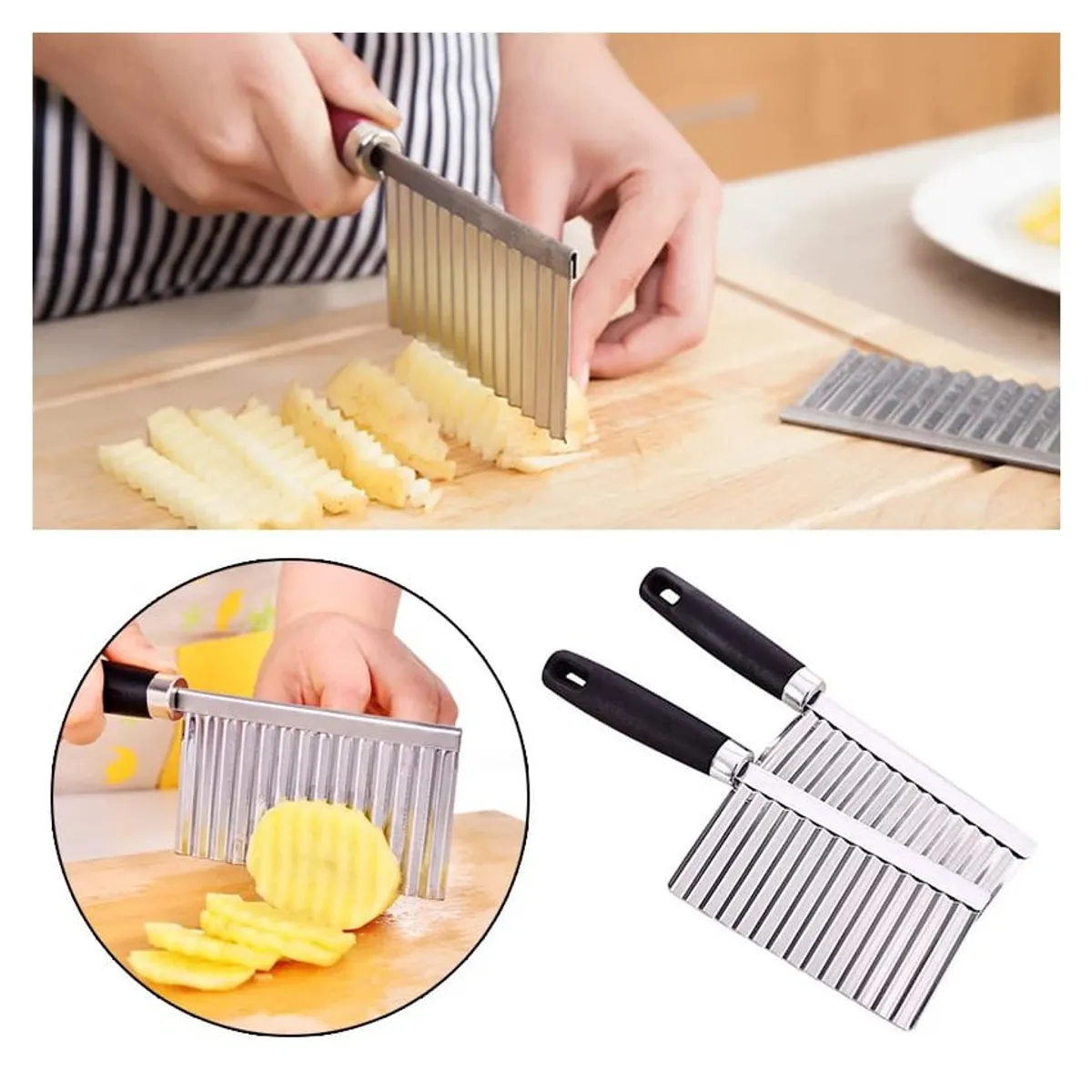 GENERICO - Cuchillo ondulado de acero inoxidable para papas fritas y vegetales