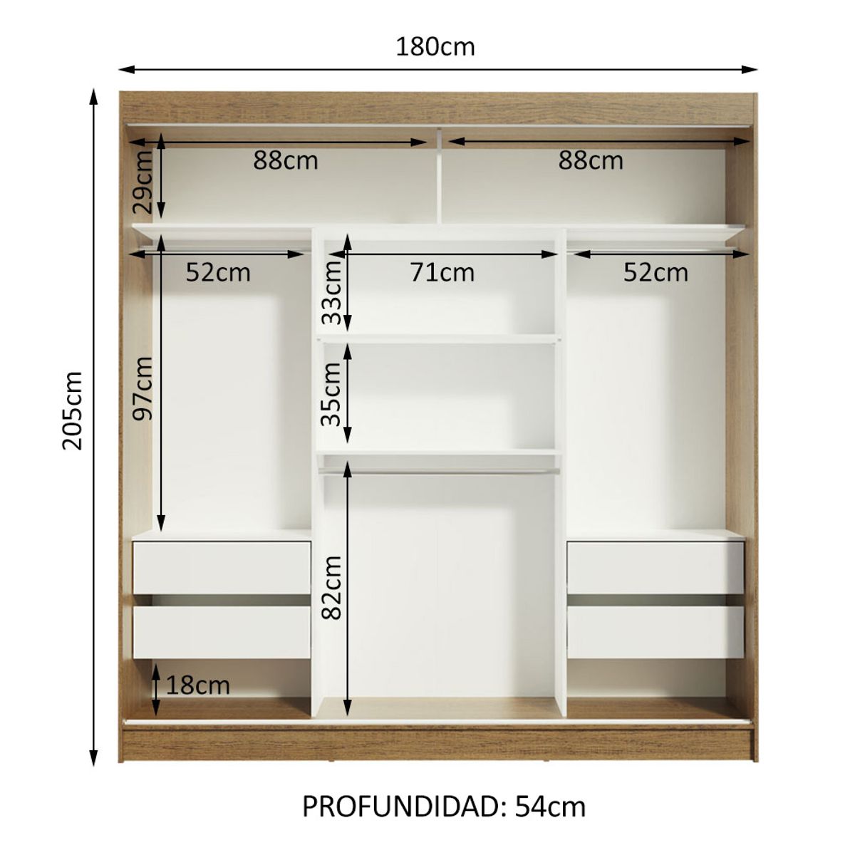 MADESA - Ropero Reno 3 Puertas Corredizas 2 Espejos