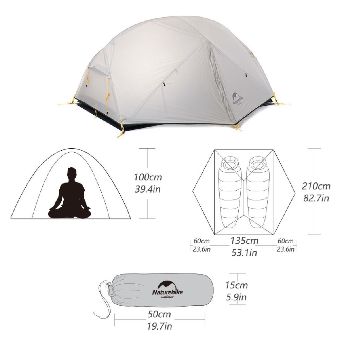 NATUREHIKE - Carpa para 2 personas Mongar + Footprint Plomo – Naturehike