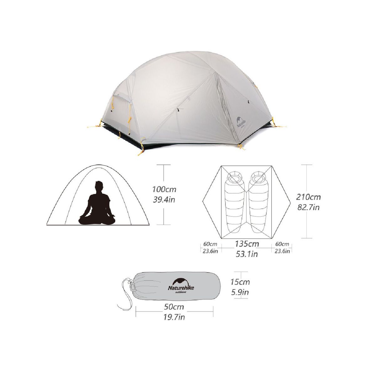 NATUREHIKE - Carpa para 2 personas Mongar + Footprint Plomo – Naturehike